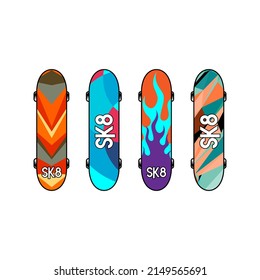 Set of simple and colorful skateboards illustrations.