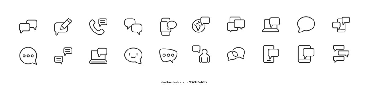 Set of simple communication line icons. Outline stroke object. Linear signs pack. Perfect for web apps and mobile.