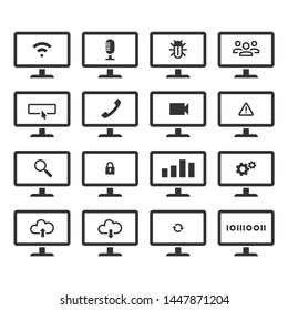 Set of simple computer technology related black and white icons