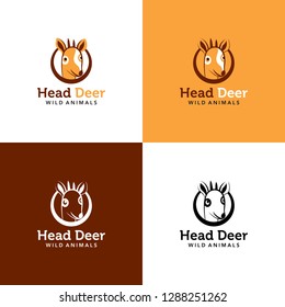 Set of simple concept of cute deer head logo with circle vector design - Vector