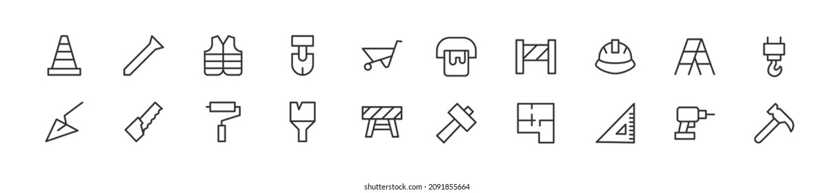 Set of simple construction line icons. Outline stroke object. Linear signs pack. Perfect for web apps and mobile.