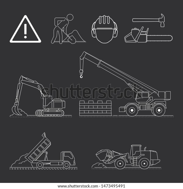 a set\
of simple construction site icons and\
vehicles
