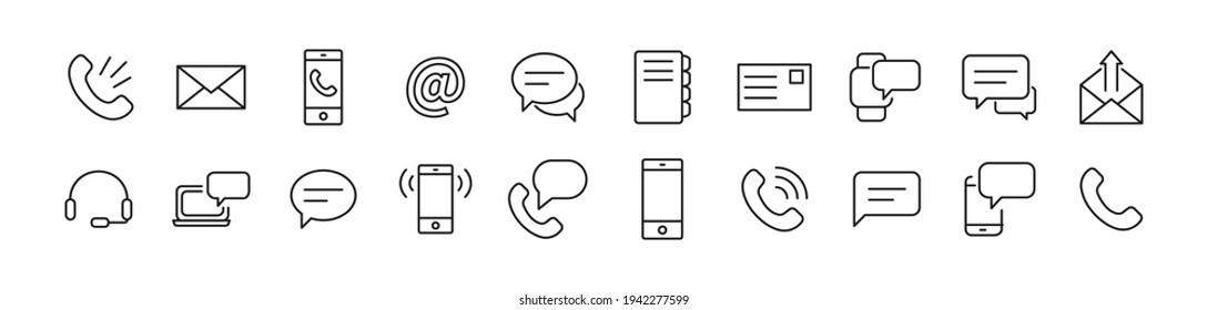 Set of simple contact line icons. Outline stroke object. Linear signs pack. Perfect for web apps and mobile.
