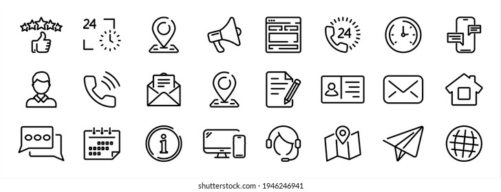 Set von einfachen Contact us Icons für Web und Mobile App. Das Symbol Social Media-Netzwerk ruft uns mobile Zeichen per E-Mail an. Kundenservice. Support-Zeichen und Symbole kontaktieren