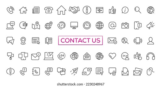 Conjunto de iconos simples de Contáctanos para web y aplicación móvil. Un icono de la red de medios sociales nos llama por correo electrónico con señales móviles. Servicio al cliente. Signo de soporte de contactos y símbolos