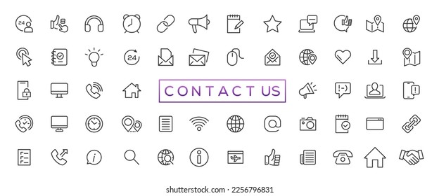 Conjunto de iconos simples de Contáctanos para web y aplicación móvil. Un icono de la red de medios sociales nos llama por correo electrónico con señales móviles. Servicio al cliente. Signo de soporte de contactos y símbolos