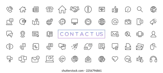 Conjunto de iconos simples de Contáctanos para web y aplicación móvil. Un icono de la red de medios sociales nos llama por correo electrónico con señales móviles. Servicio al cliente. Signo de soporte de contactos y símbolos
