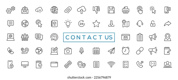 Conjunto de iconos simples de Contáctanos para web y aplicación móvil. Un icono de la red de medios sociales nos llama por correo electrónico con señales móviles. Servicio al cliente. Signo de soporte de contactos y símbolos