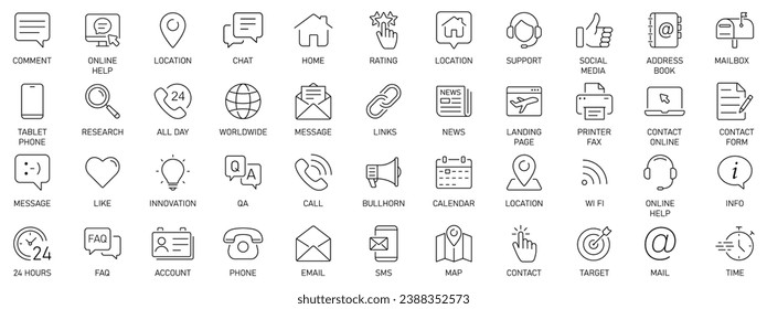 Set of simple Contact us icons for web and mobile app. Social Media network icon call us email mobile signs. Customer service. Contact support sign and symbols