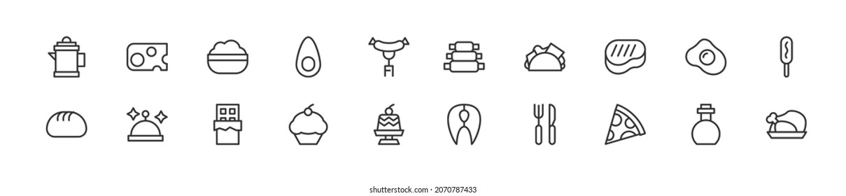 Set of simple cooking line icons. Outline stroke object. Linear signs pack. Perfect for web apps and mobile.