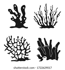 Set of simple coral reef elements isolated on white background. Black vector corals graphic collection.