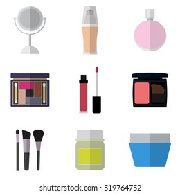 Set of simple cosmetic flat icons on white background vector illustration