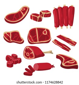 A set of simple cow meat product, beef vector pack