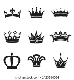 Set of Simple Crown Icon . Royal Symbol Diadem Isolated on White Background. Coronation Vector Illustration