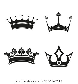 Set of Simple Crown Icon . Royal Symbol Diadem Isolated on White Background. Coronation Vector Illustration