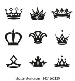 Set of Simple Crown Icon . Royal Symbol Diadem Isolated on White Background. Coronation Vector Illustration