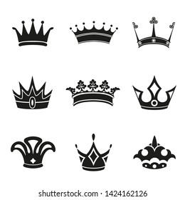 Set of Simple Crown Icon . Royal Symbol Diadem Isolated on White Background. Coronation Vector Illustration