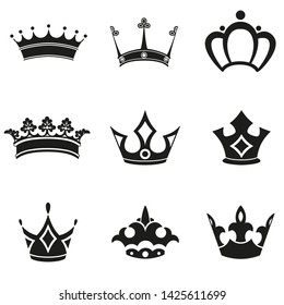Set of Simple Crown Icon . Royal Symbol Diadem Isolated on White Background. Coronation Vector Illustration