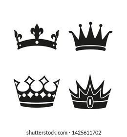 Set of Simple Crown Icon . Royal Symbol Diadem Isolated on White Background. Coronation Vector Illustration