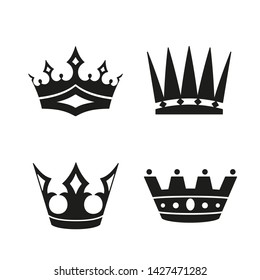 Set of Simple Crown Icon . Royal Symbol Diadem Isolated on White Background. Coronation Vector Illustration