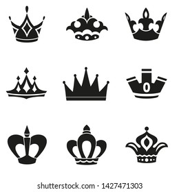 Set of Simple Crown Icon . Royal Symbol Diadem Isolated on White Background. Coronation Vector Illustration