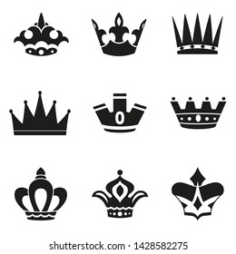 Set of Simple Crown Icon . Royal Symbol Diadem Isolated on White Background. Coronation Vector Illustration