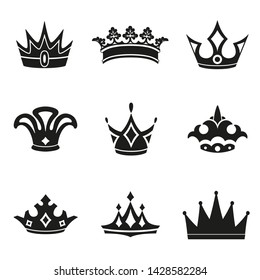 Set of Simple Crown Icon . Royal Symbol Diadem Isolated on White Background. Coronation Vector Illustration