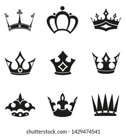 Set of Simple Crown Icon . Royal Symbol Diadem Isolated on White Background. Coronation Vector Illustration