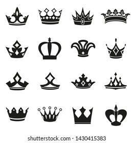 Set of Simple Crown Icon . Royal Symbol Diadem Isolated on White Background. Coronation Vector Illustration
