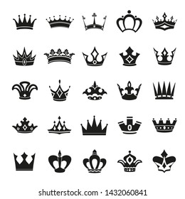 Set of Simple Crown Icon . Royal Symbol Diadem Isolated on White Background. Coronation Vector Illustration