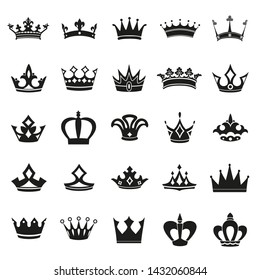 Set of Simple Crown Icon . Royal Symbol Diadem Isolated on White Background. Coronation Vector Illustration