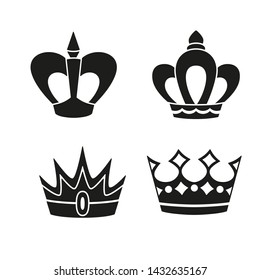 Set of Simple Crown Icon . Royal Symbol Diadem Isolated on White Background. Coronation Vector Illustration
