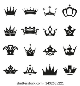 Set of Simple Crown Icon . Royal Symbol Diadem Isolated on White Background. Coronation Vector Illustration