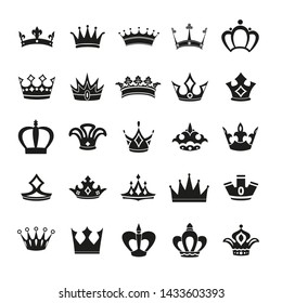 Set of Simple Crown Icon . Royal Symbol Diadem Isolated on White Background. Coronation Vector Illustration