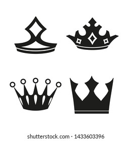 Set of Simple Crown Icon . Royal Symbol Diadem Isolated on White Background. Coronation Vector Illustration