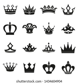 Set of Simple Crown Icon . Royal Symbol Diadem Isolated on White Background. Coronation Vector Illustration