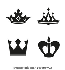 Set of Simple Crown Icon . Royal Symbol Diadem Isolated on White Background. Coronation Vector Illustration