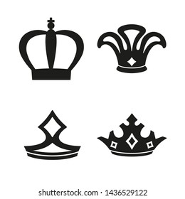 Set of Simple Crown Icon . Royal Symbol Diadem Isolated on White Background. Coronation Vector Illustration