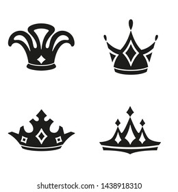 Set of Simple Crown Icon . Royal Symbol Diadem Isolated on White Background. Coronation Vector Illustration