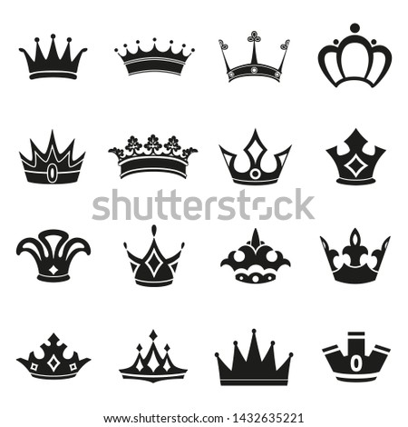 Set of Simple Crown Icon . Royal Symbol Diadem Isolated on White Background. Coronation Vector Illustration