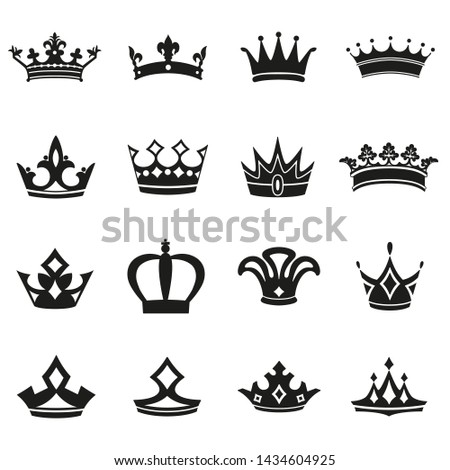 Set of Simple Crown Icon . Royal Symbol Diadem Isolated on White Background. Coronation Vector Illustration
