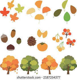 set of simple and cute autumn illustrations