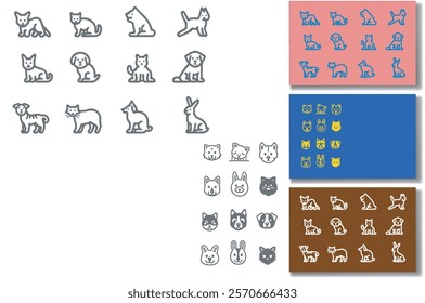 Set of simple and cute cat and dog icons.