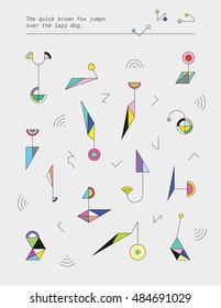Set of simple cute geometric toys made of circles and triangles. Colorful abstract shapes. Template for a poster. Element of design.