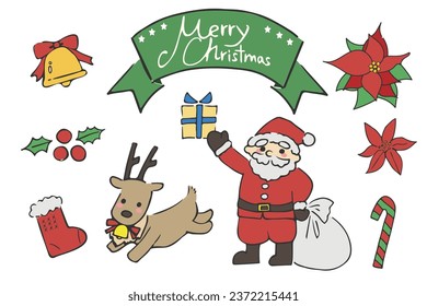 A set of simple, cute, hand-drawn Christmas illustrations.