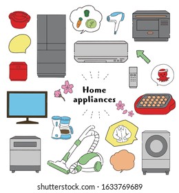 A set of simple and cute home appliance materials like handwriting style