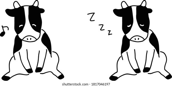 A set of simple and cute illustrations of cows