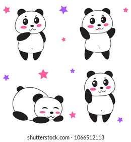 A set of simple, cute pandas. Vector illustration