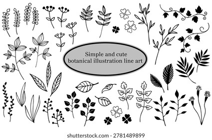 A set of simple and cute plant line drawings
