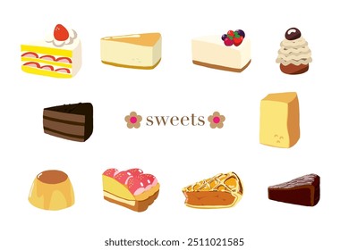 A set of simple and cute sweets illustrations.